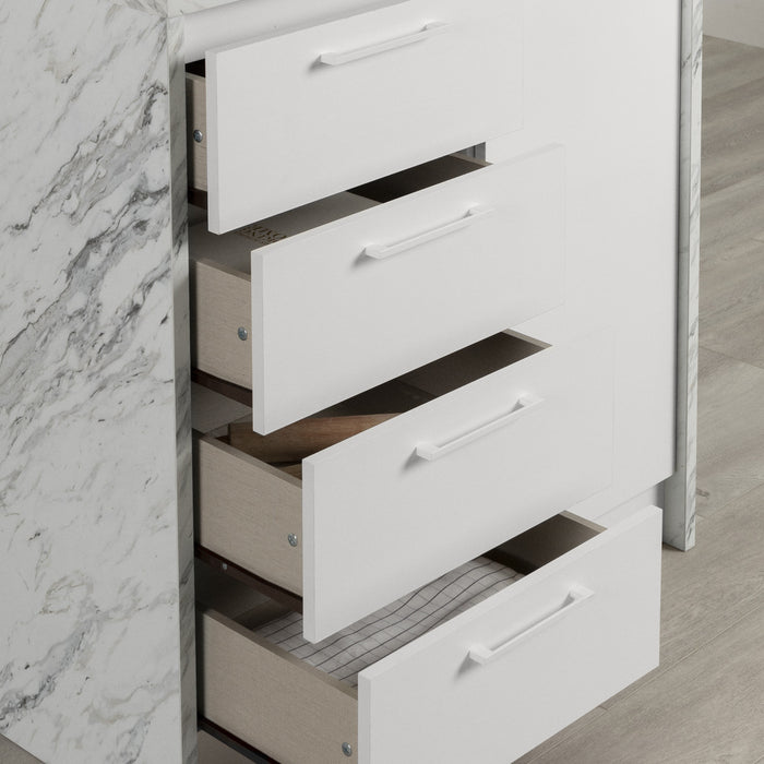  Îlot de cuisine compact Myro avec rangement - imitation de marbre blanc et blanc