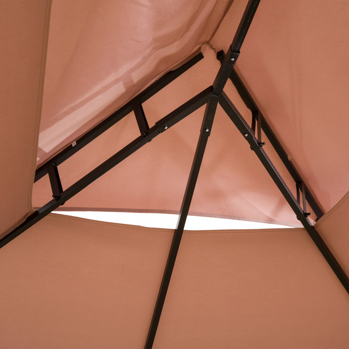 Tonnelle Barnum Pavillon De Jardin Style Colonial Double Toit Toiles Laterales Amovibles 3l X 4l X 2,65h M Chocolat