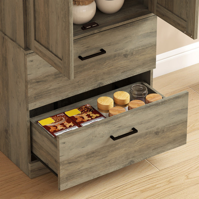 HOMCOM Armoire de Cuisine Haute avec Etageres Reglables, Ivoire Clair