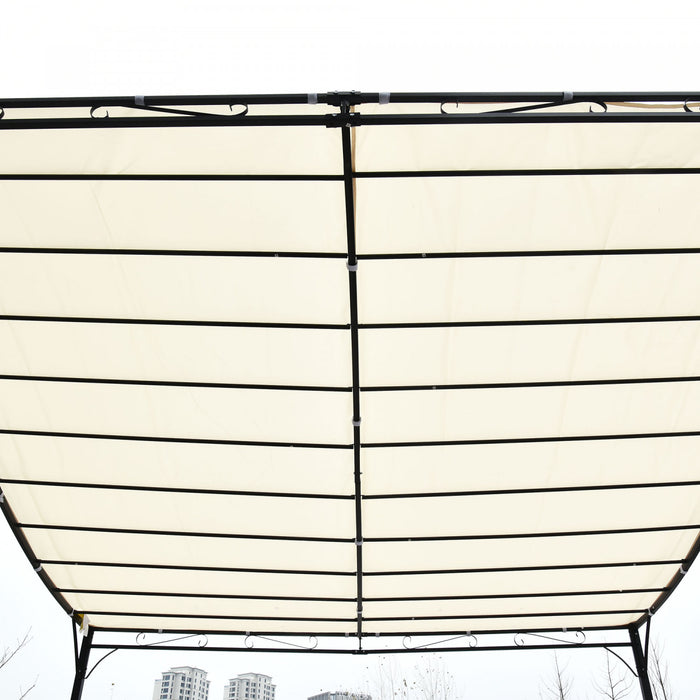 Outsunny 10'x10' Gazebo En Acier Auvent Patio Exterieur Portable Abri Soleil Porte Porche Couverture Creme Blanc