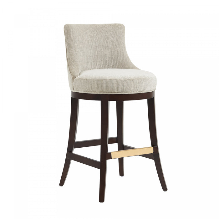 Tabouret de bar moderne Lucia en bois et tissu chenille naturel - Lot de 3