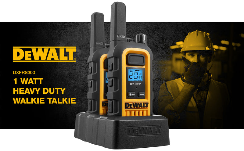 2 talkies de chantier Dewalt DXFRS300 - 1 watt, robuste, longue portée, radios bidirectionnelles intérieures-extérieures + 22 canaux