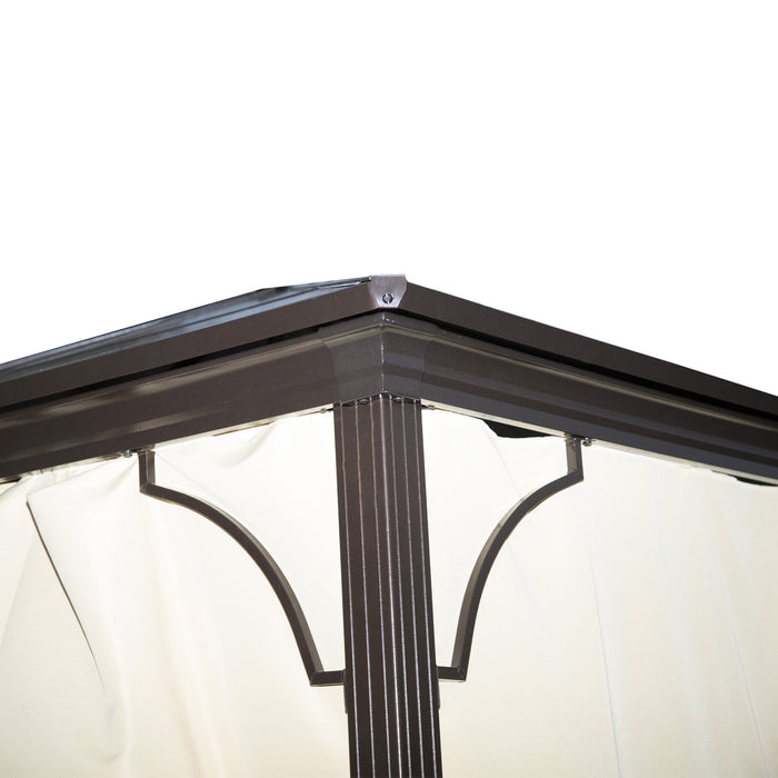 Tonnelle Pavillon De Jardin Impermeable 4 Parois Laterales Anti-uv 4 Moustiquaires Panneaux Polycarbonate Alu 3l X 3l X 2,6h M Chocolat Beige