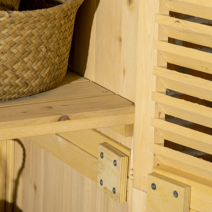 Outsunny 3' X 5' Abri De Jardin En Bois, Armoire De Rangement Exterieur Avec Toit En Asphalte Et 2 Grandes Portes En Bois Avec Serrure, Naturel