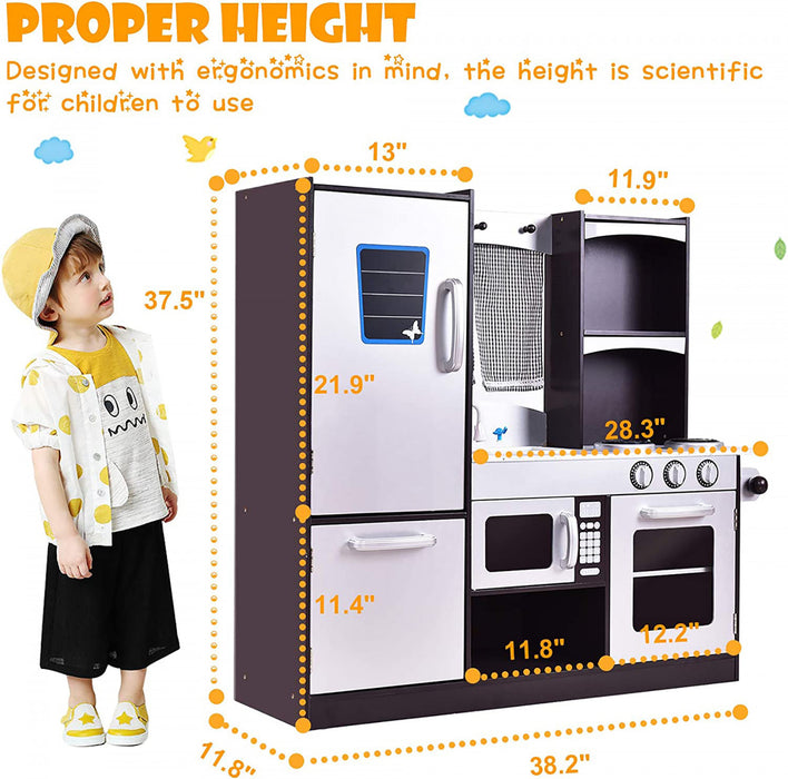 Costway Kids Kitchen Playset Chef En Bois Pretend Jouer Jouet Cuisiner Ensemble De Nourriture Cadeau Pour Enfants