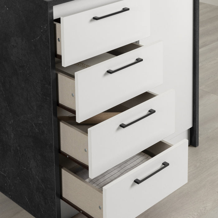  Îlot de cuisine compact Myro avec rangement - imitation de pierre noire et blanc
