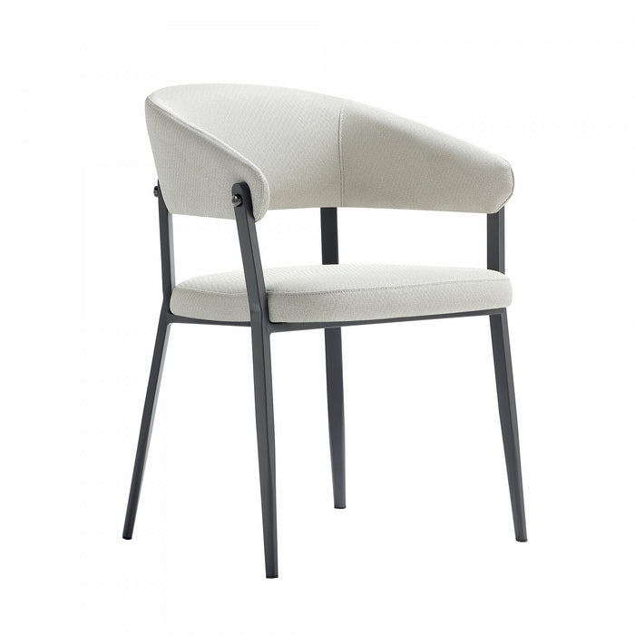 Chaise de salle a manger moderne en metal et tissu Belle, couleur flocon d’avoine - Lot de 2