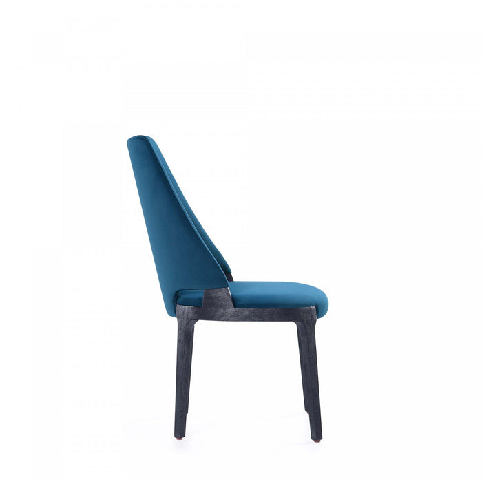 Chaise de salle a manger moderne en bois Kara avec revetement bleu - Lot de 2
