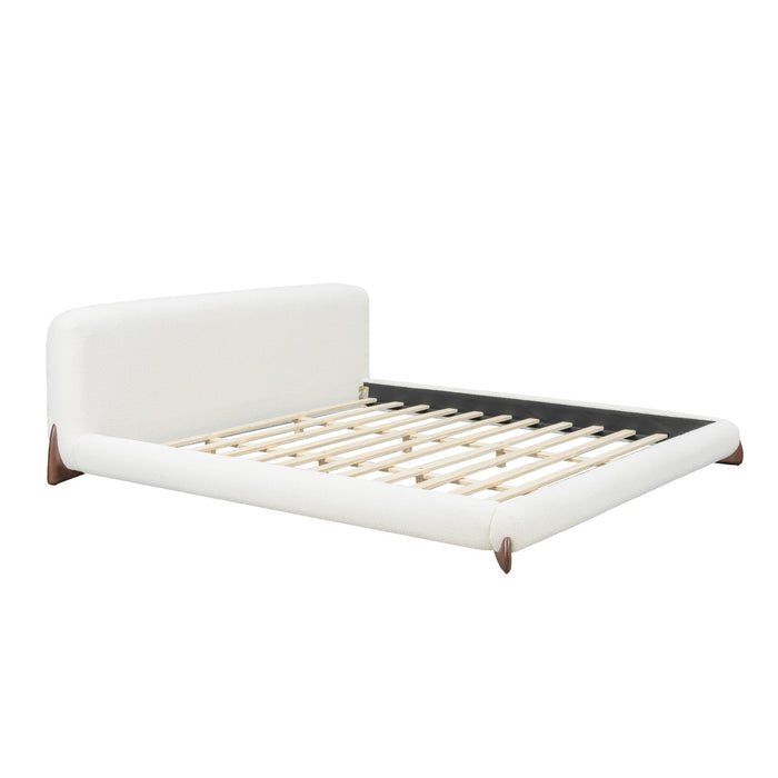 Lit plateforme Harper a profil bas en boucle avec tete de lit epaisse et courbee, California King, blanc creme
