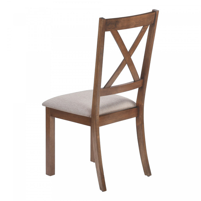 Ensemble de 2 chaises de salle à manger de style transitionnel avec tissu brun et armature en bois noyer pour la cuisine et la salle à manger