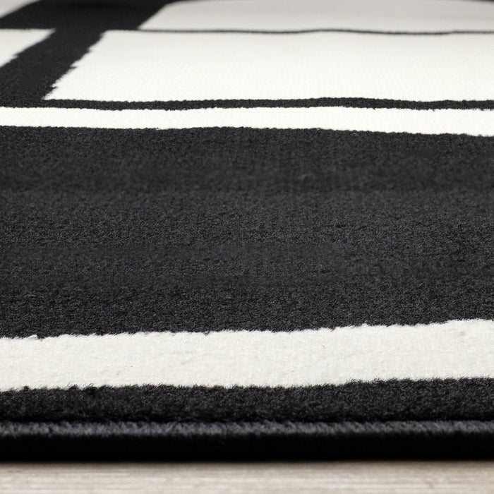 Motif geometrique dynamique noir et blanc Florence, 5'3\" x 7'4\"