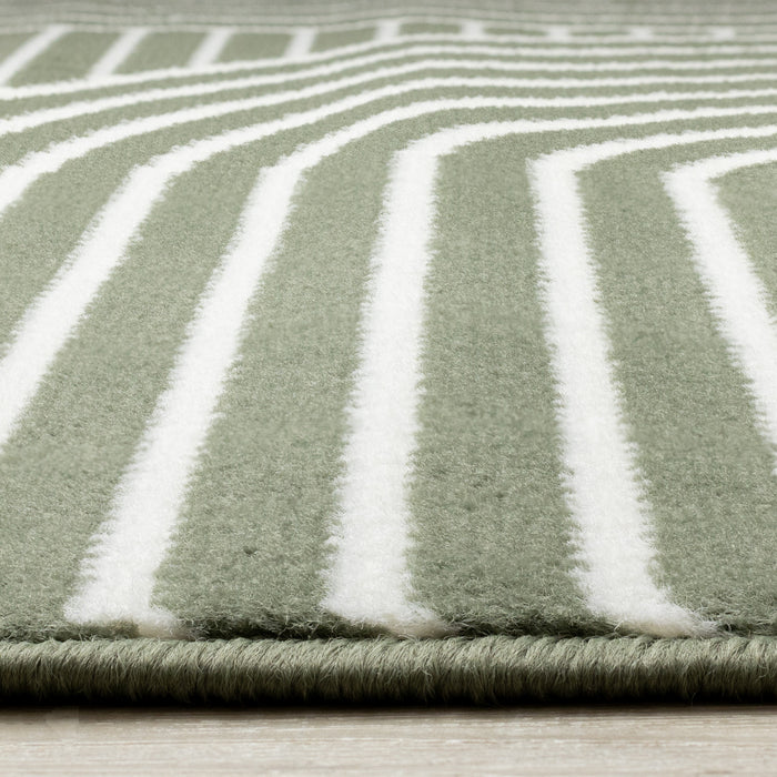 Tapis Florence vert et blanc a motifs geometriques modernes en arches, 4'7\" x 6'7\"