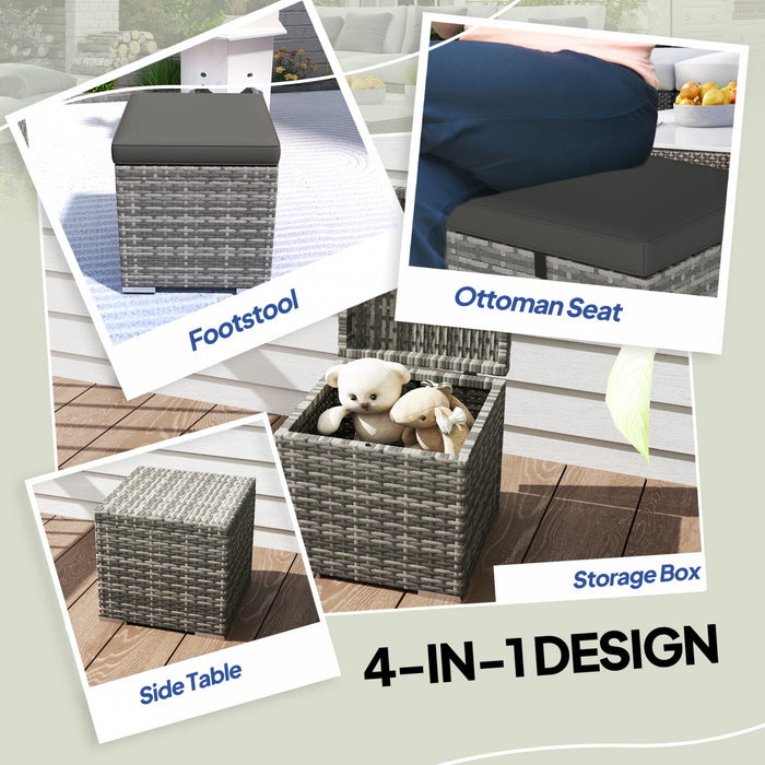 Outsunny Ottoman d'exterieur en osier 2 pieces avec rangement, Gris Fonce