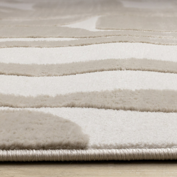 Carpette Leopold beige et crème de style moderne du milieu du 20e siècle - 6 pi 7 po x 9 pi 6 po