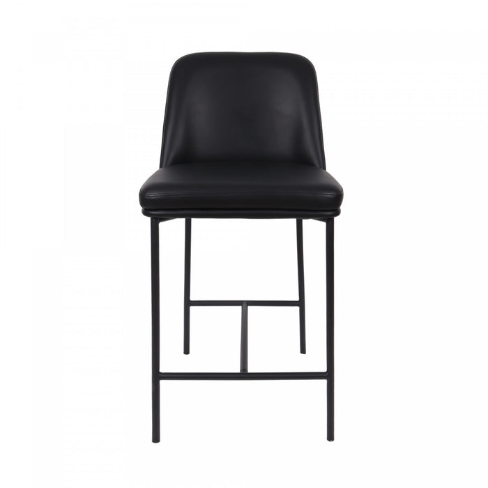 Tabouret de comptoir contemporain Loft en cuir vegetalien et metal noir - Lot de 2