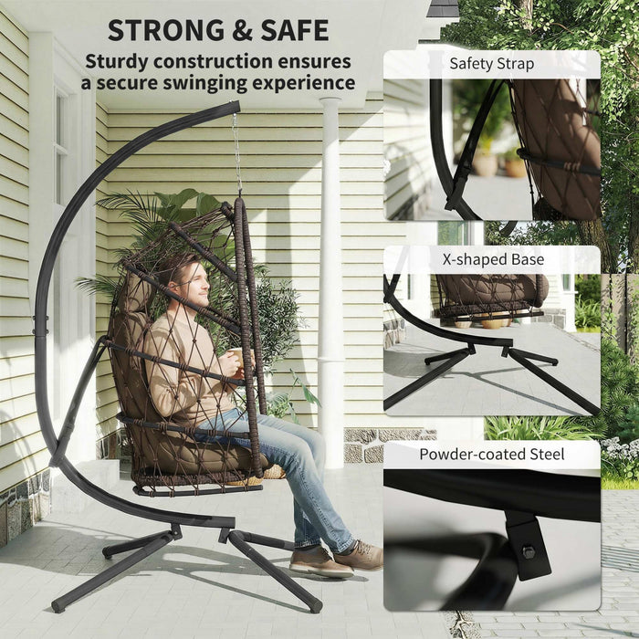 Fauteuil suspendu Outsunny avec support, fauteuil pliable, marron
