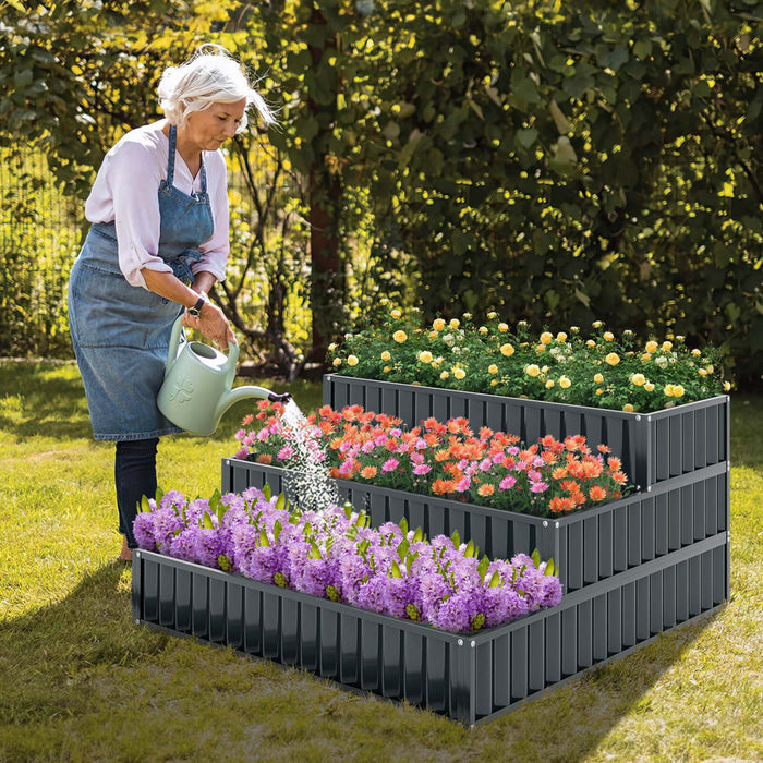 Costway 1 Pcs Lit De Jardin Eleve A 3 Niveaux, Boite De Planteur Exterieure Elevee En Metal De 47\" X 47\" X 24\" Noire