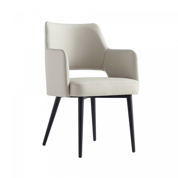 Fauteuil moderne Tremont en cuir vegetalien avec accoudoirs en metal, gris pierre - Lot de 2