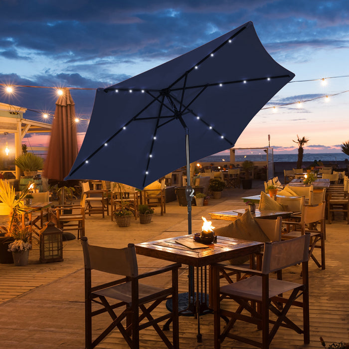 Parasol de marche solaire Costway de 10' avec eclairage LED, ajustement de l'ombre par inclinaison a manivelle, marine