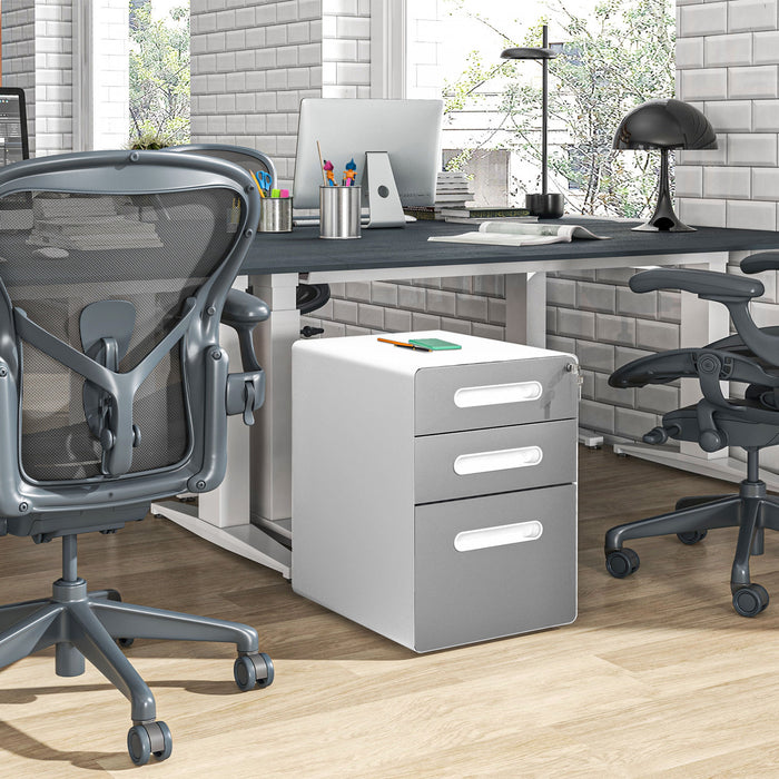 Vinsetto Classeur A 3 Tiroirs, Verrouillable Sur Roues Pour Le Bureau
