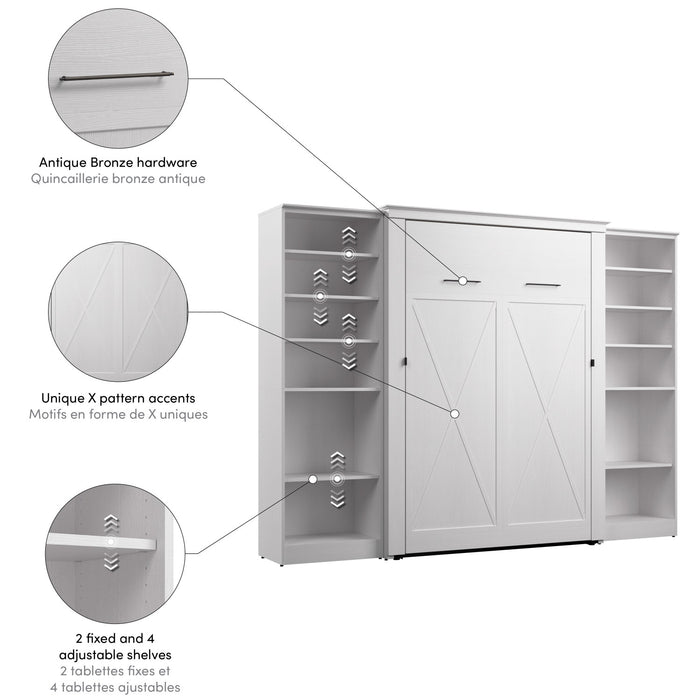 Lit double escamotable Key West de Bestar de 113 po (L) avec organisateurs de garde-robe - blanc chêne solide