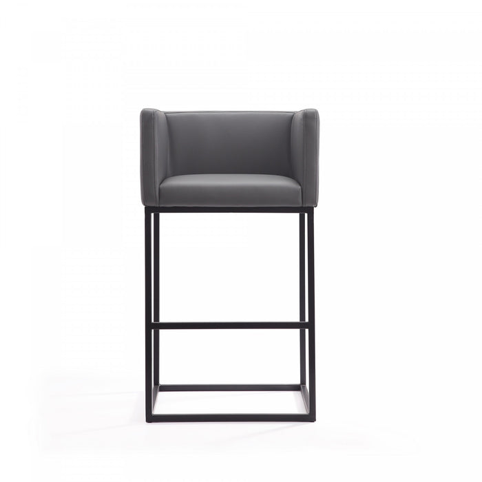Tabouret de bar Embassy style moderne du milieu du siecle en metal et tissu gris - Lot de 2
