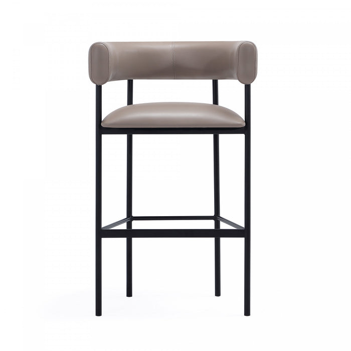 Tabouret de bar contemporain Onda en similicuir vegan et metal, coloris taupe