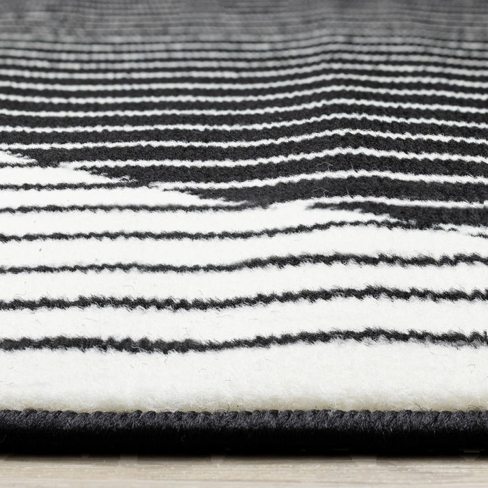 Florence rayures noires et blanches et cercles creux, design moderne, 7'6\" x 9'6\"
