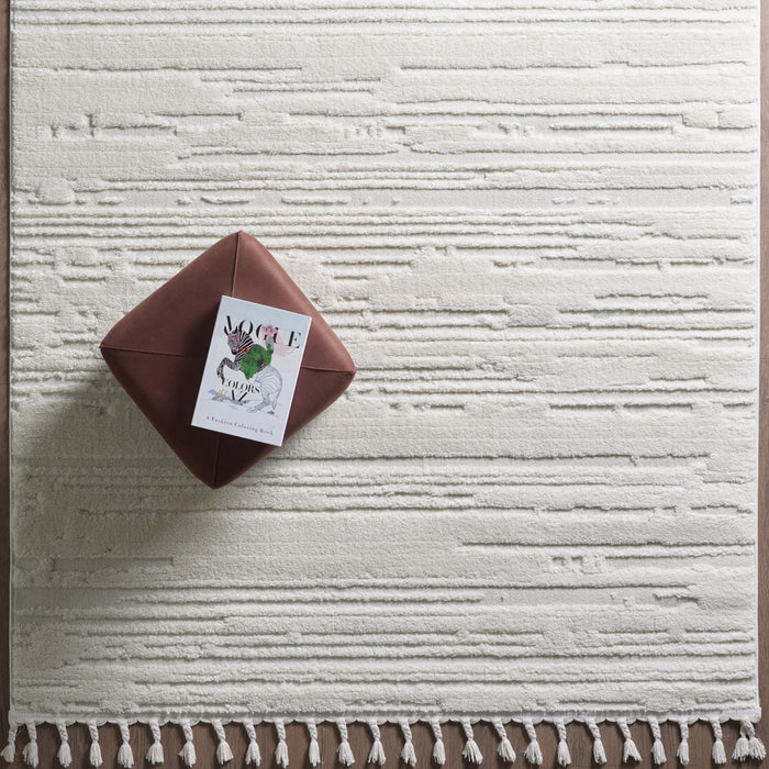 Carpette à poil long Quinto crème à motif de vagues - 2 pi 7 po x 8 pi