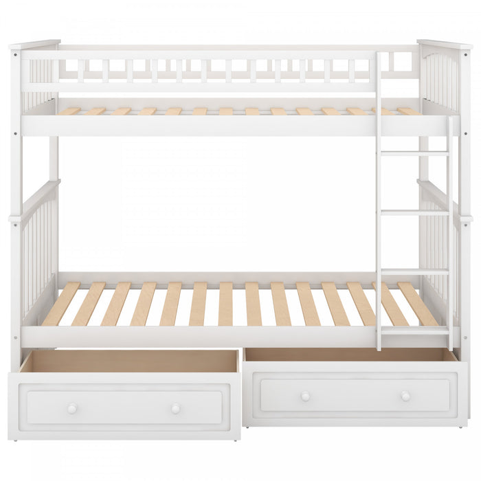 Lit Superpose Convertible Elvis En Bois Massif, Taille Simple, Avec Tiroirs, Blanc