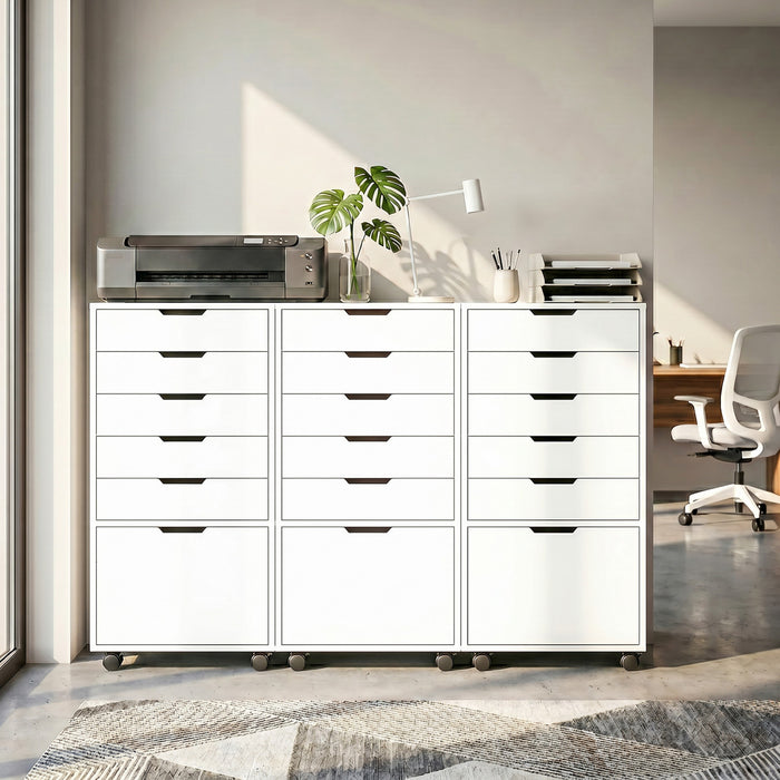 HOMCOM Classeur vertical 5 tiroirs avec roulettes verrouillables, blanc