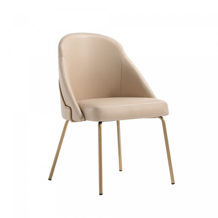 Chaise de salle a manger moderne Gracie en cuir vegetalien et metal, couleur beige et or - Lot de 4