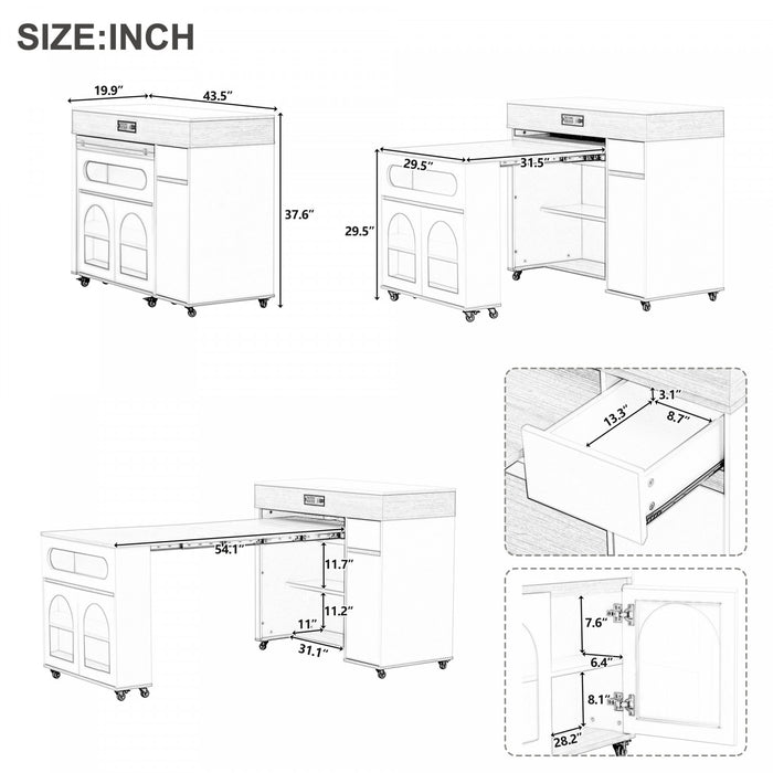 Table a manger extensible Avery avec ilot de cuisine roulant, noir