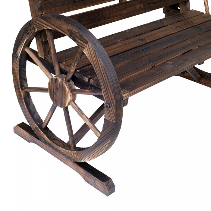 Banc De Jardin En Bois Outsunny 42\" En Forme De Roue De Chariot, Siege Rustique, Brun