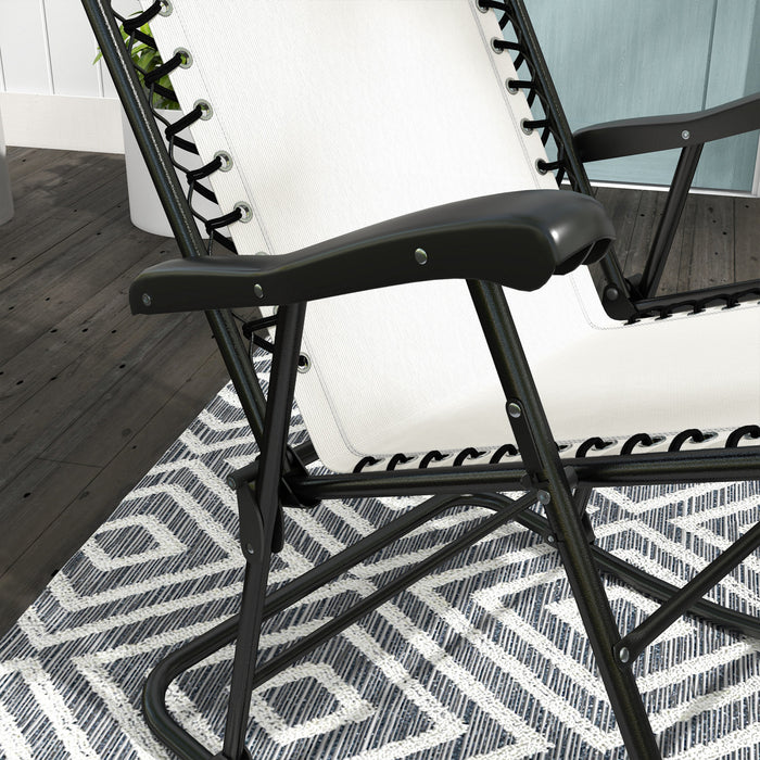 Outsunny Ensemble De 2 Chaises A Bascule Pliables Pour Patio, Blanc Creme
