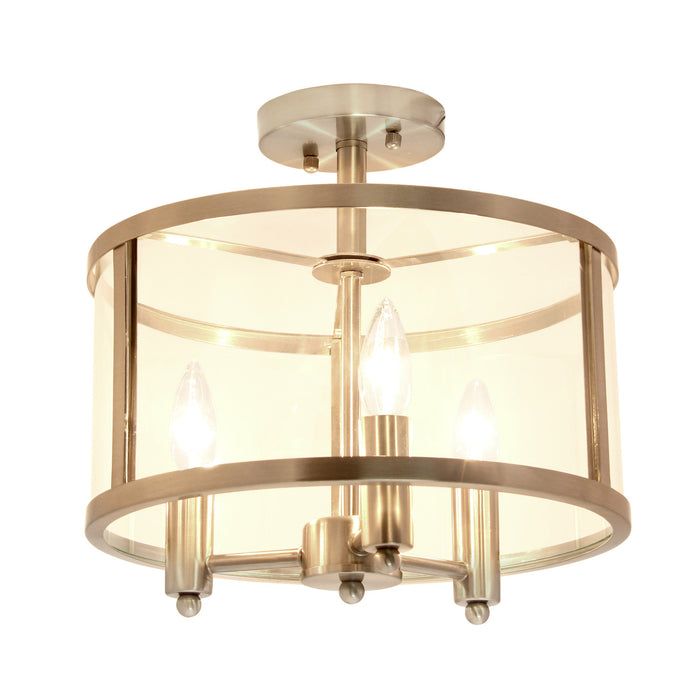 Plafonnier semi-encastre Salerno a 3 lumieres, nickel brosse, 33 cm (13 po) de diametre