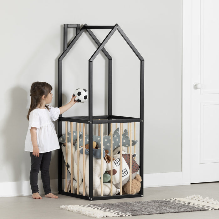 Meuble de rangement Ohana en forme de maison - noir et naturel