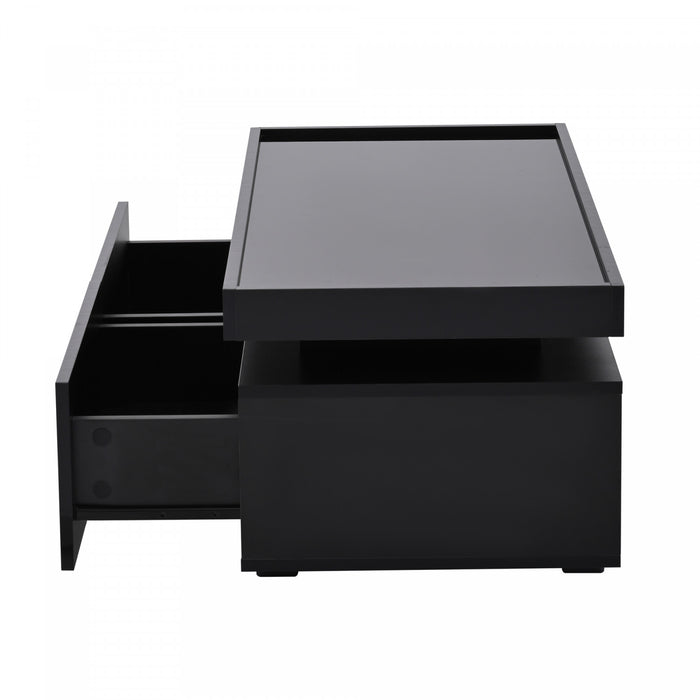Aiden table basse LED – table basse avec tiroirs de rangement et eclairage controle par application, noir