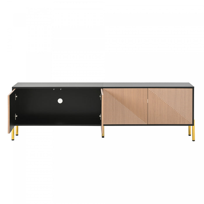 Arcadia Meuble TV Moderne 70.5 po avec Portes Texturees et Pieds Dores, Noir/Bois