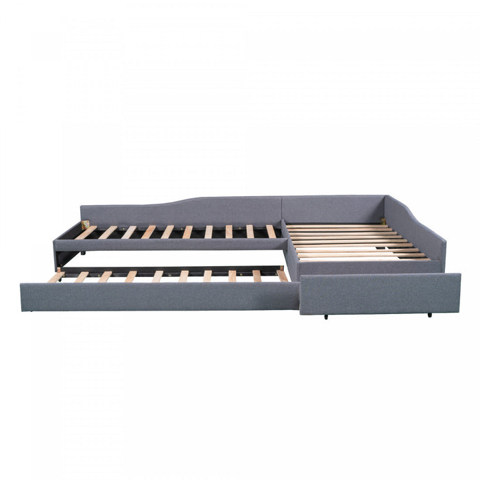 Tyler – Lit De Jour Rembourre En Tissu Aspect Lin Avec Lit Gigogne Et Rangement, Format Simple, Gris
