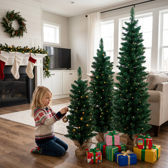HOMCOM Lot de 3 sapins de Noel artificiels slim, branches en PVC, 90/120/150 cm, vert