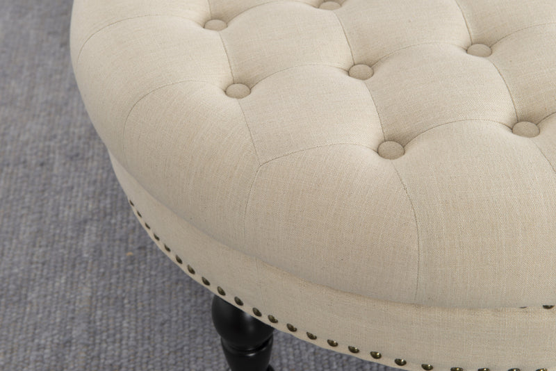 Pouf rond Isabelle capitonné en tissu - naturel