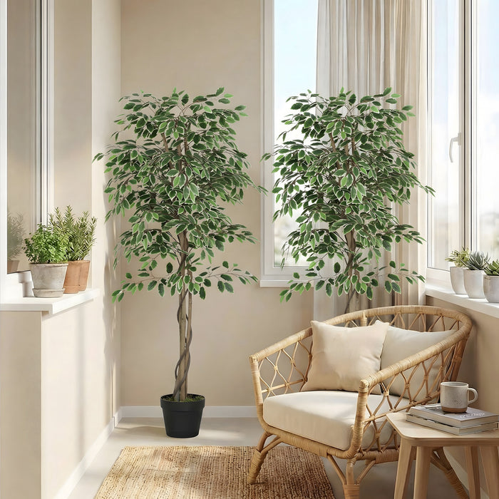 Outsunny Arbre Artificiel Ficus 1,61 m en Pot pour Decoration Interieure