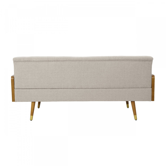 Canapé 3 Places En Tissu Capitonné Aidan Avec Coussins Roulés - Beige