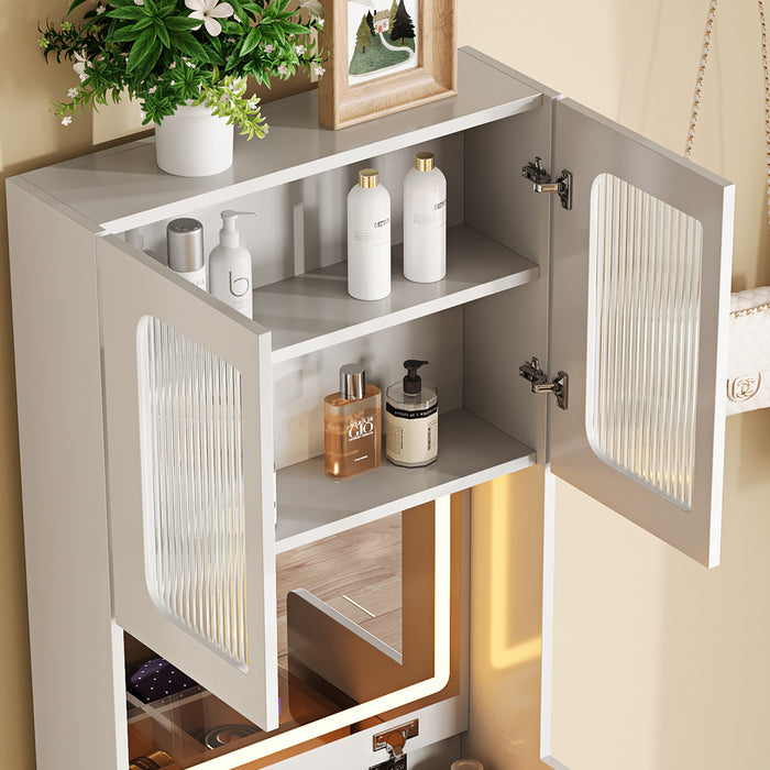 Emily Ensemble de coiffeuse 3-en-1 avec miroir LED et rangement, Blanc