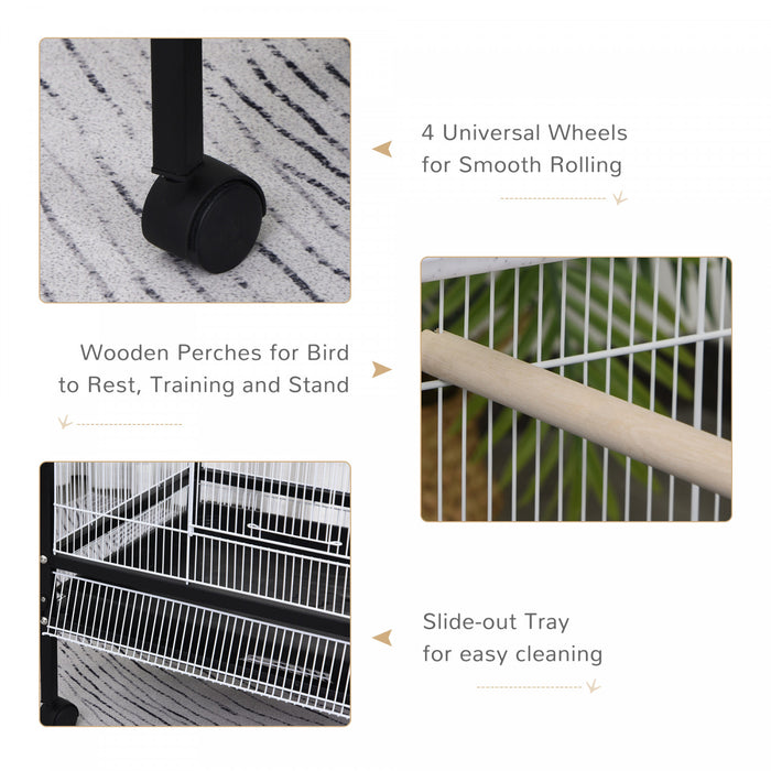 Pawhut Cage A Oiseaux 30 X 20,5 X 54 Pouces Perroquet Macaw Finch Cockatoo Flight Cage Avec Roues Noir/blanc