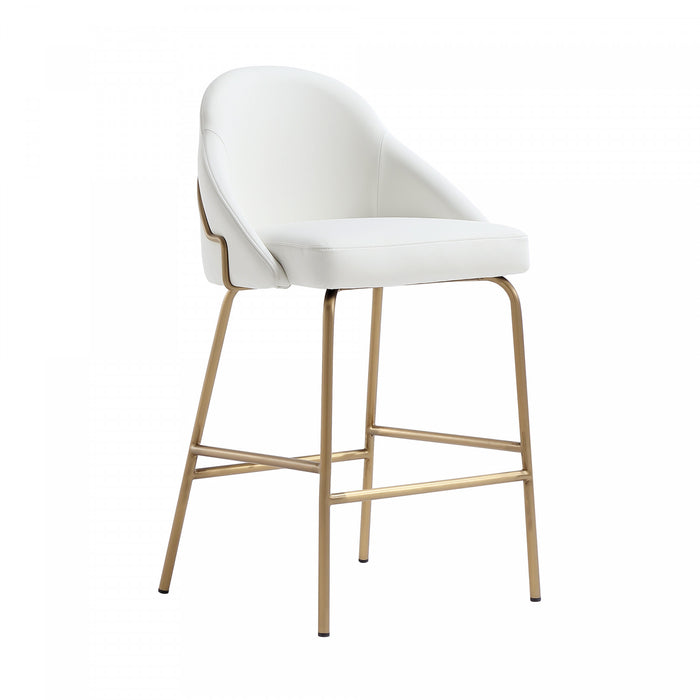 Tabouret de comptoir moderne en metal et tissu Gracie, blanc et or - Lot de 3