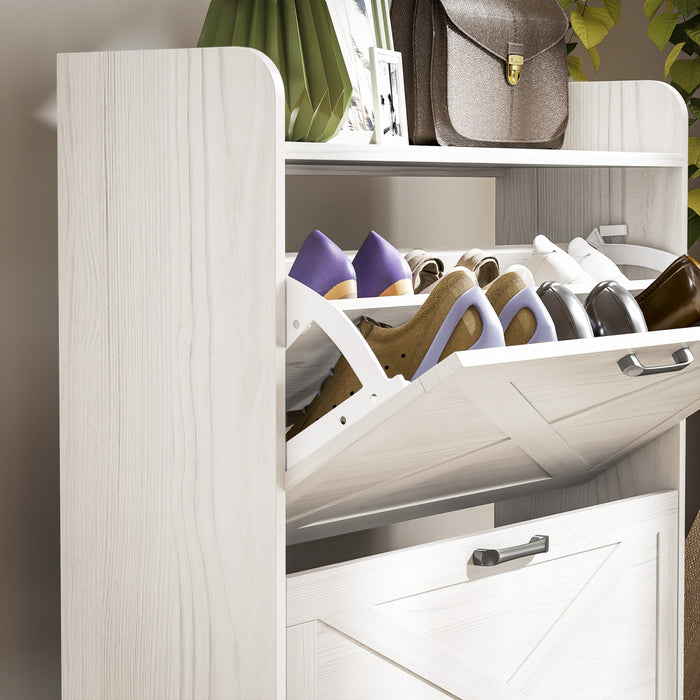 HOMCOM Meuble a chaussures etroit de style campagnard, Grain de bois blanc
