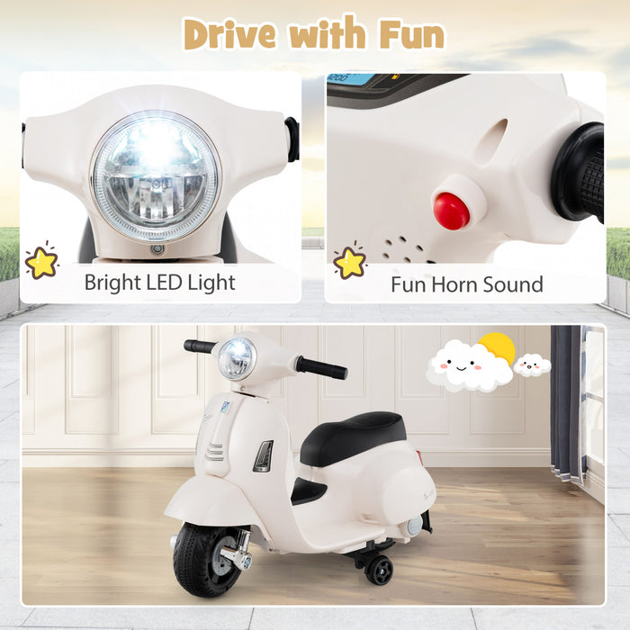 Costway Enfants Rouler Sur Moto Avec Roues D'entrainement Phare Corne 6v Batterie Blanche