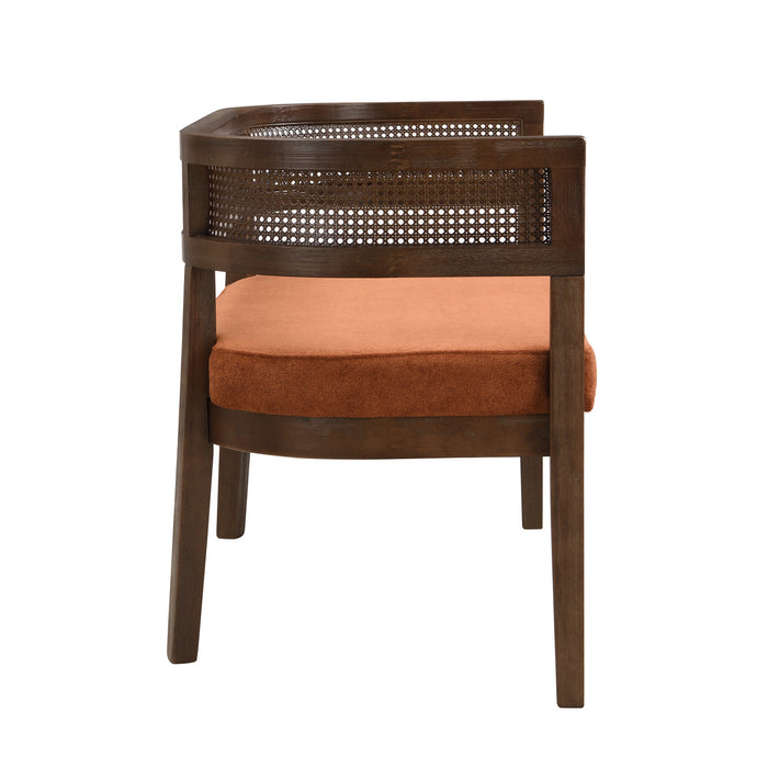 Rattan Causeuse Rembourree en Rotin 47.5 po avec Dossier Tisse Main, Orange Fonce, Noyer